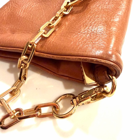 TORY BURCH•luggage tan leather bombe Reva gold chain shoulder clutch bag - Picture 8 of 8